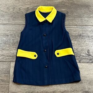 Vintage 60s Penney's Toddle Time Mod Color Block Blue Gold Dress - Girls Size 4T